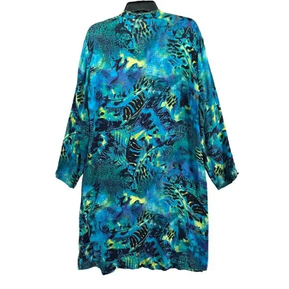 Chico's long jacket sz 2 sz 12 floral print green blue black sheer EUC - Picture 3 of 14